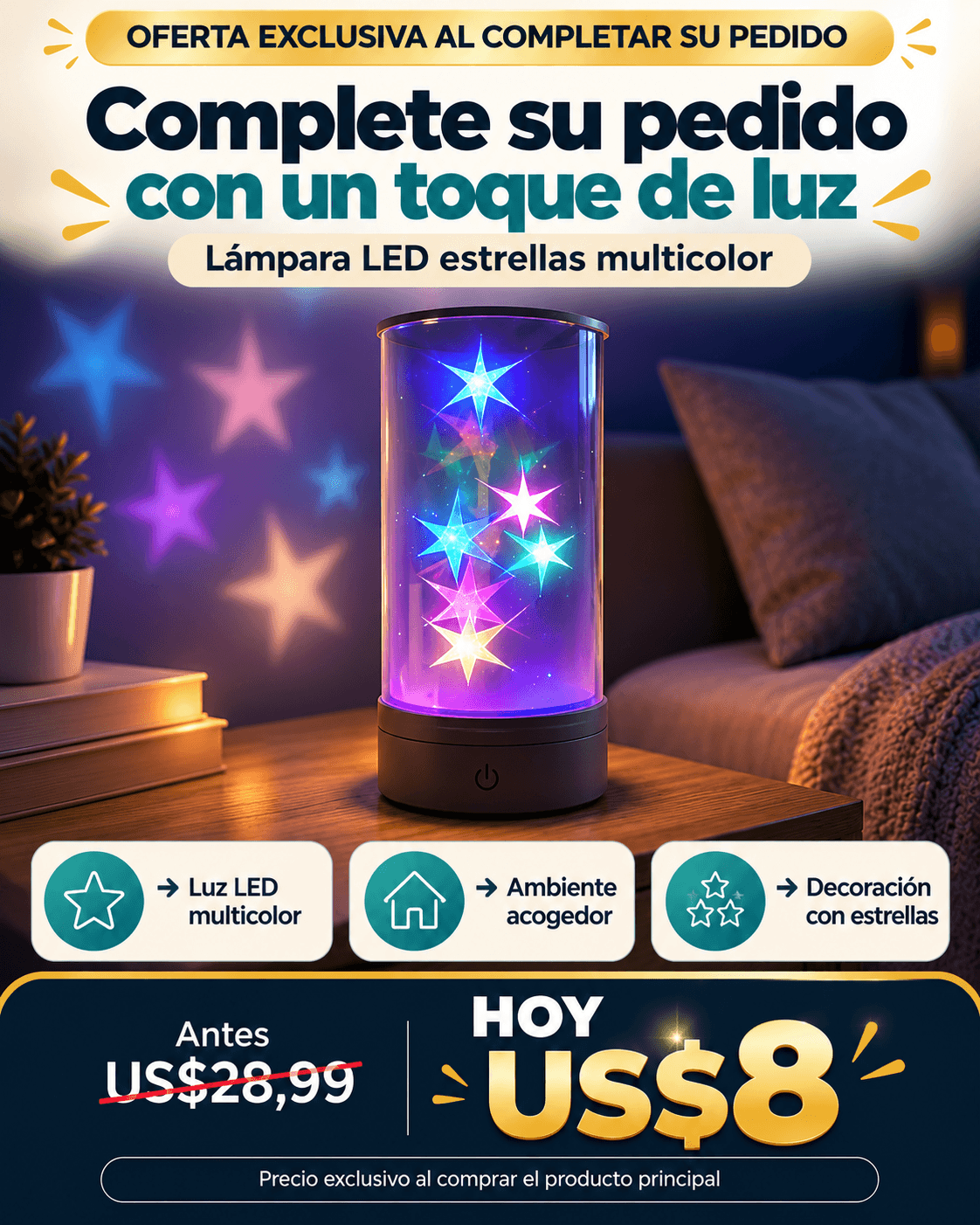 LAMPARA LED ESTRELLAS MULTICOLOR