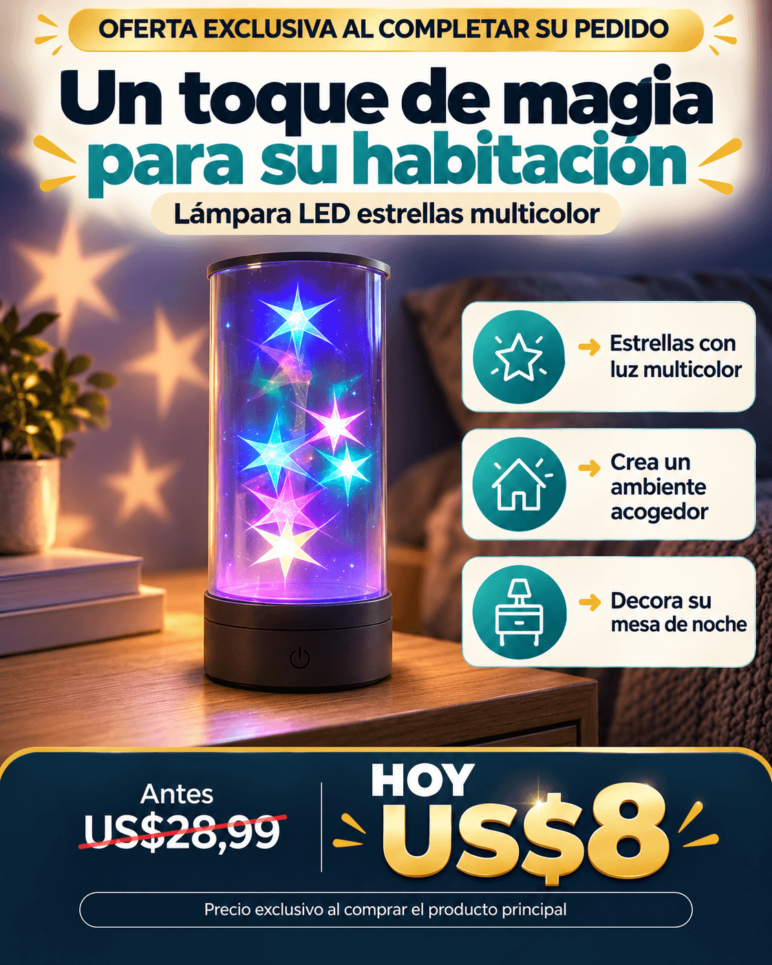 LAMPARA LED ESTRELLAS MULTICOLOR