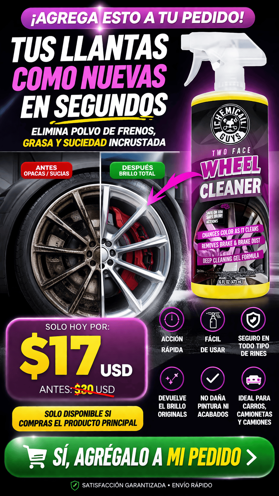 CHEMICALS - wheel cleaner-Rines y Llantas Impecables en Minutos